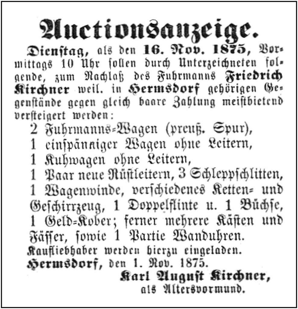 1875-11-16 Hdf Versteigerung Kirchner